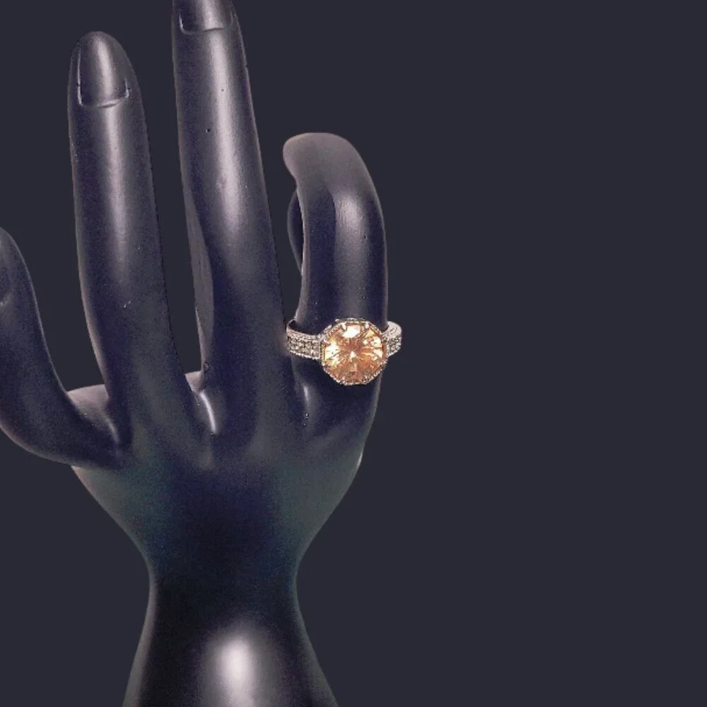 Peach Crystal Stone Octagon Ring